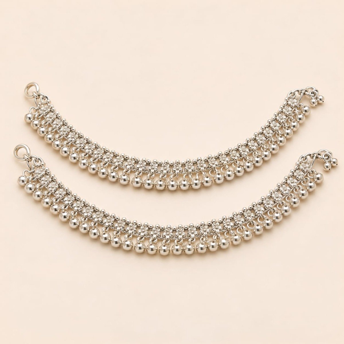 Silver Finish Bell Anklets