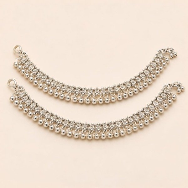 Silver Finish Bell Anklets
